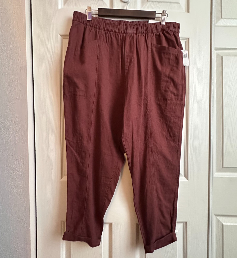 Old Navy Women LRG Rust Brown Linen Blend Utility Elastic High Waist Ankle Pants